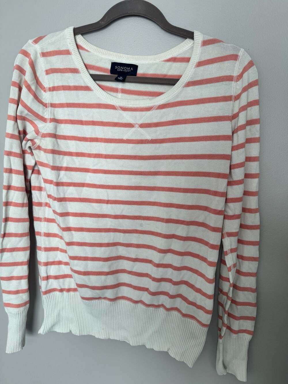 Sonoma Life+Style Pink and White Striped Long Sleeve Sweater